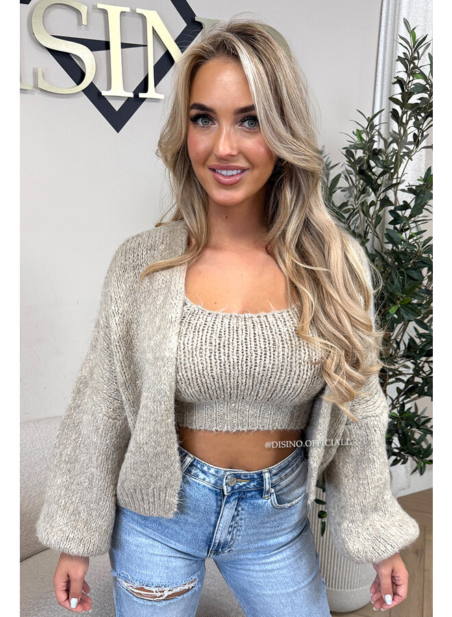 SAND - 'LIMA SET' - COZY KNITTED TOP + BALLOON VEST