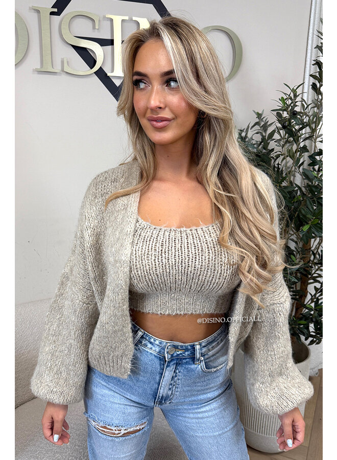 SAND - 'LIMA SET' - COZY KNITTED TOP + BALLOON VEST