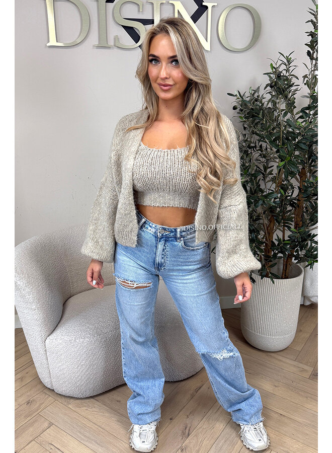 SAND - 'LIMA SET' - COZY KNITTED TOP + BALLOON VEST