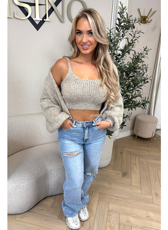 SAND - 'LIMA SET' - COZY KNITTED TOP + BALLOON VEST