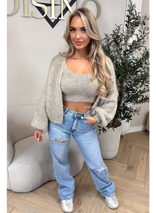 SAND - 'LIMA SET' - COZY KNITTED TOP + BALLOON VEST