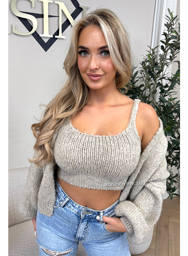 SAND - 'LIMA SET' - COZY KNITTED TOP + BALLOON VEST