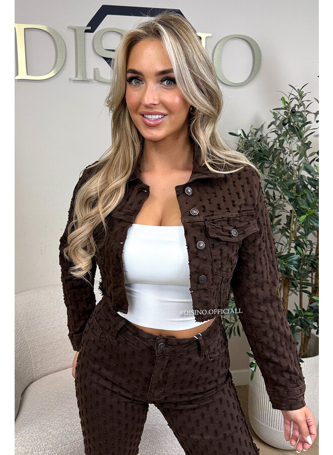 CHOCO - 'WHITNEY JACKET' - CROPPED RELIEF DENIM JACKET