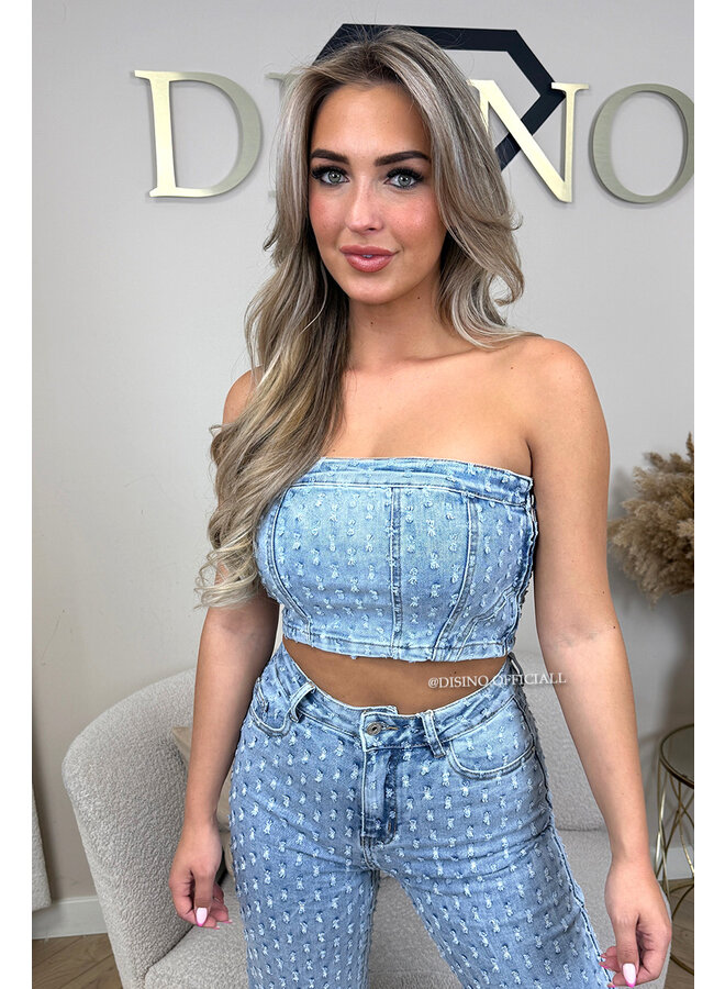 LIGHT BLUE - 'WHITNEY CORSET' - SUPER STRETCH DENIM RELIEF CORSET TOP