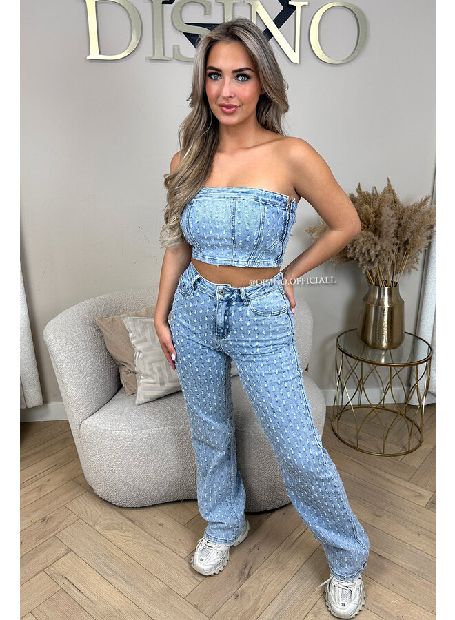 LIGHT BLUE - 'WHITNEY CORSET' - SUPER STRETCH DENIM RELIEF CORSET TOP