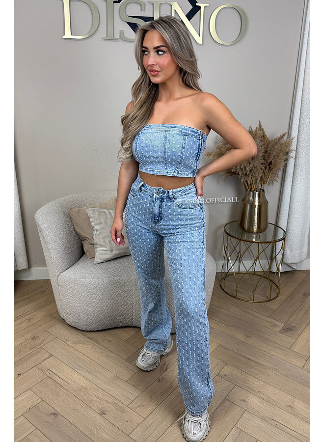 LIGHT BLUE - 'WHITNEY CORSET' - SUPER STRETCH DENIM RELIEF CORSET TOP