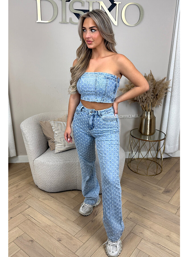 LIGHT BLUE - 'WHITNEY CORSET' - SUPER STRETCH DENIM RELIEF CORSET TOP