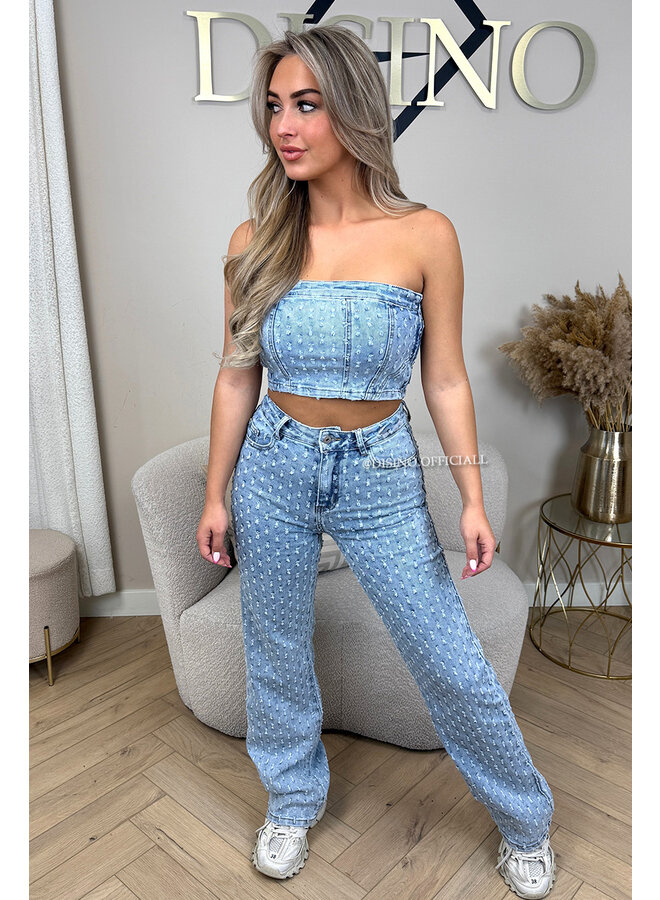 LIGHT BLUE - 'WHITNEY CORSET' - SUPER STRETCH DENIM RELIEF CORSET TOP
