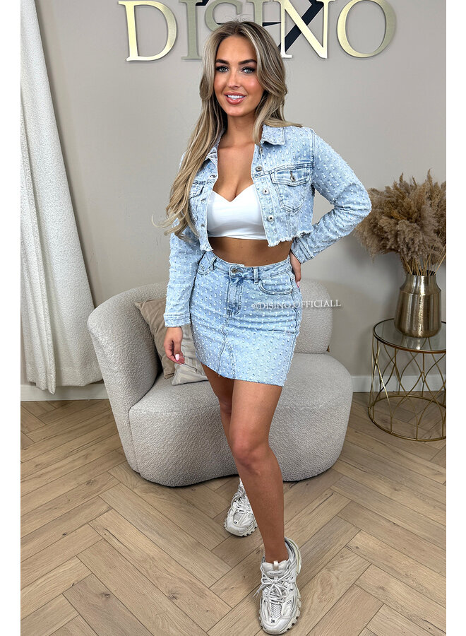 LIGHT BLUE - 'WHITNEY SKIRT' - SUPER STRETCH RELIEF DENIM SKIRT