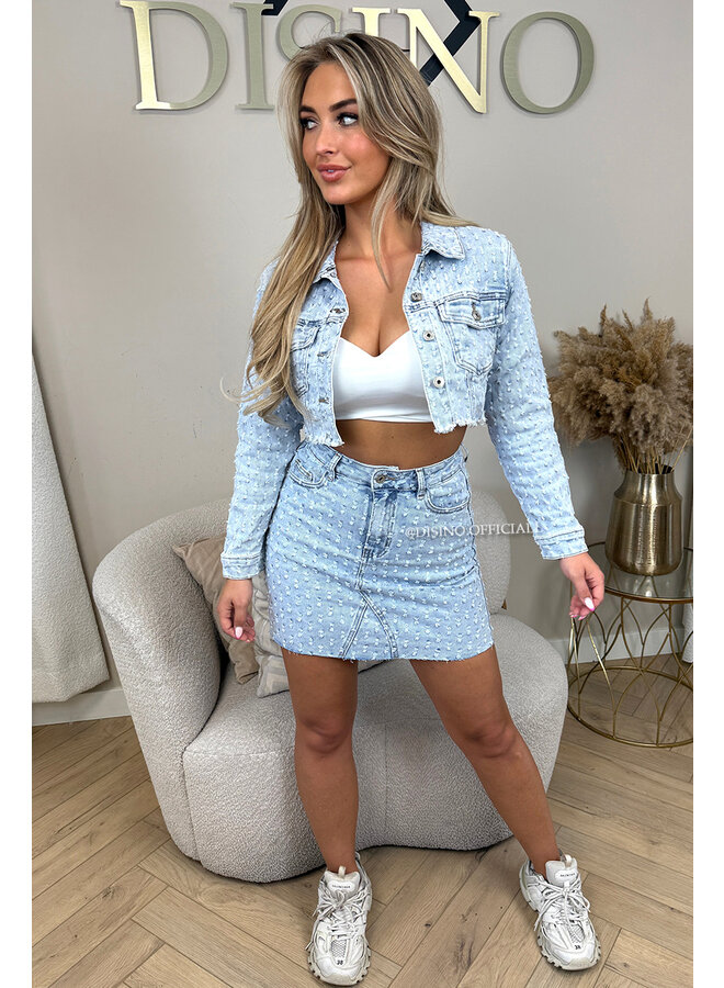 LIGHT BLUE - 'WHITNEY SKIRT' - SUPER STRETCH RELIEF DENIM SKIRT