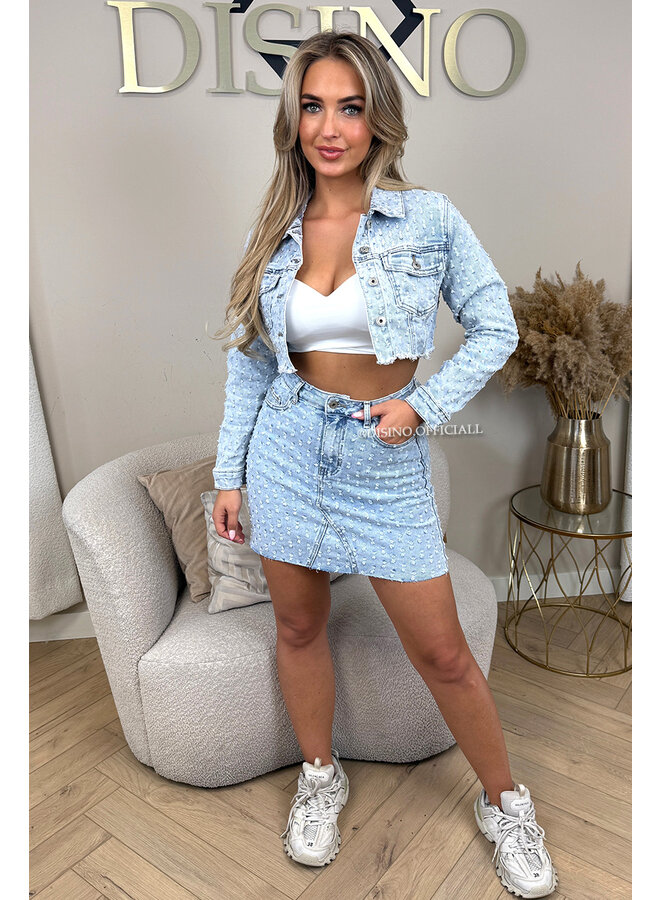 LIGHT BLUE - 'WHITNEY SKIRT' - SUPER STRETCH RELIEF DENIM SKIRT