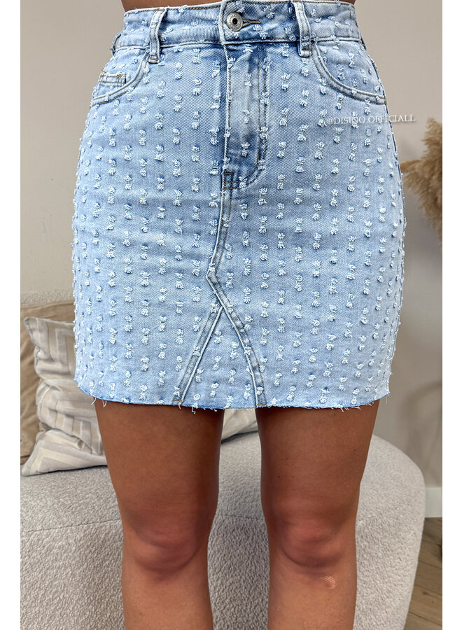 LIGHT BLUE - 'WHITNEY SKIRT' - SUPER STRETCH RELIEF DENIM SKIRT
