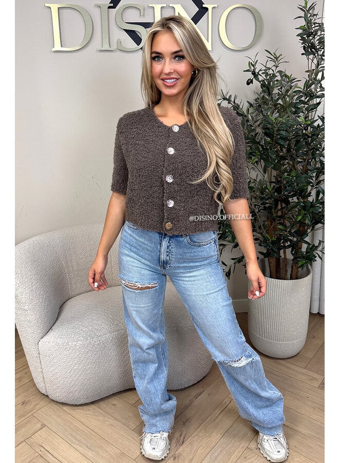 TAUPE - 'BETSY TOP' - TEDDY BUTTON UP TOP