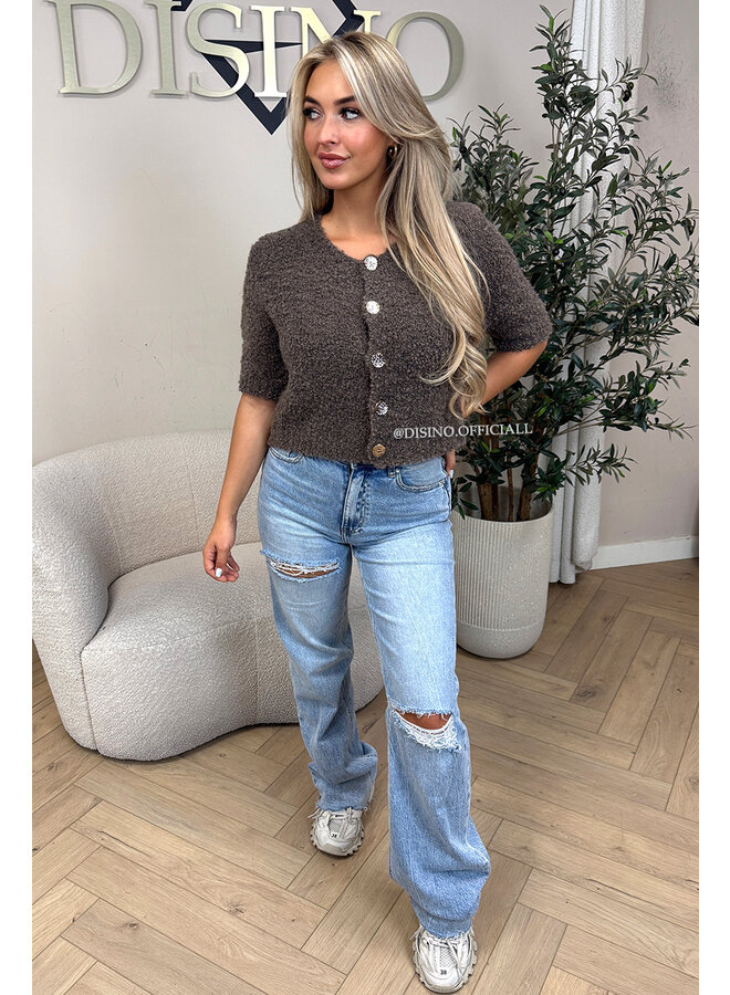 TAUPE - 'BETSY TOP' - TEDDY BUTTON UP TOP