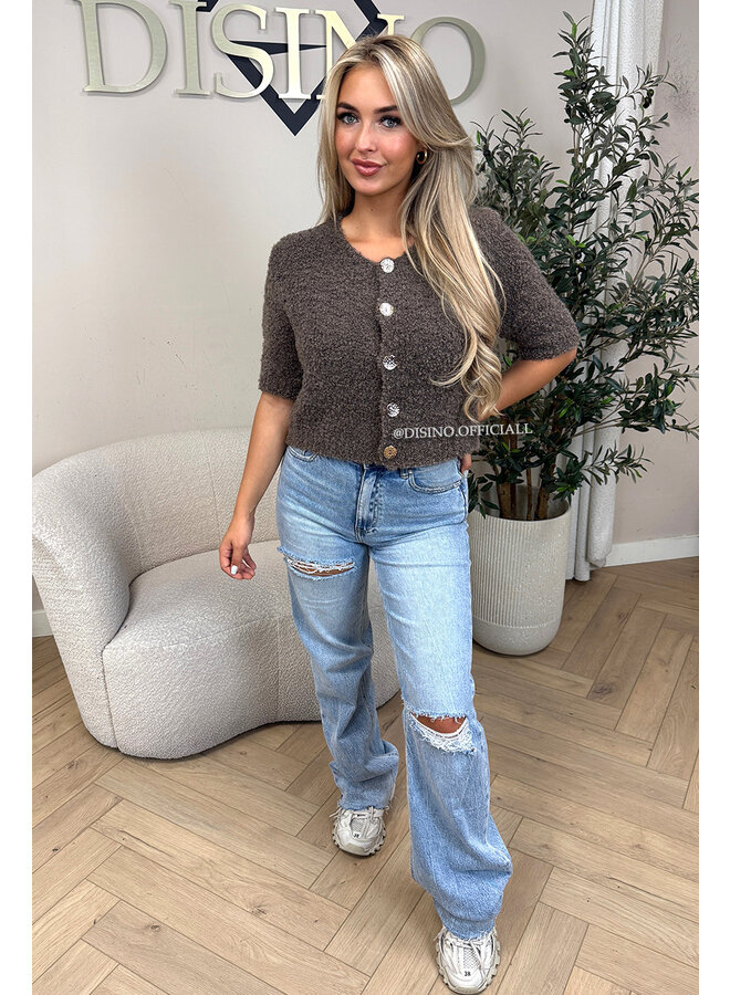 TAUPE - 'BETSY TOP' - TEDDY BUTTON UP TOP