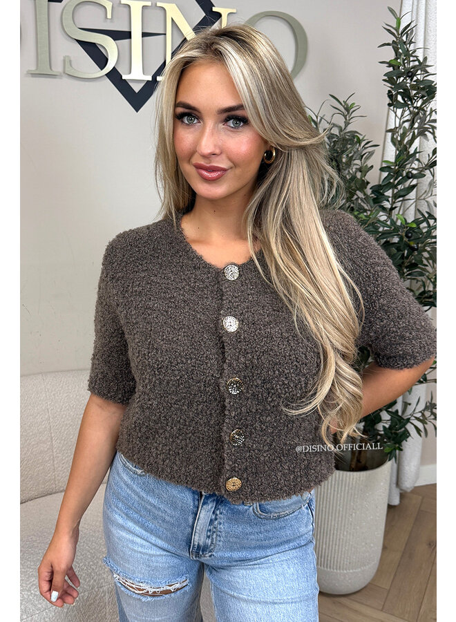 TAUPE - 'BETSY TOP' - TEDDY BUTTON UP TOP