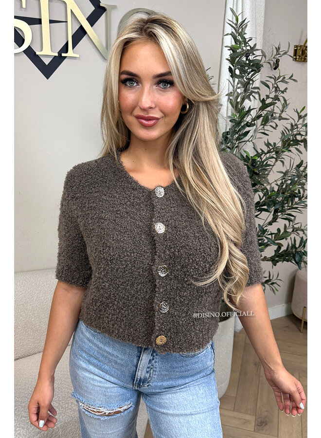 TAUPE - 'BETSY TOP' - TEDDY BUTTON UP TOP