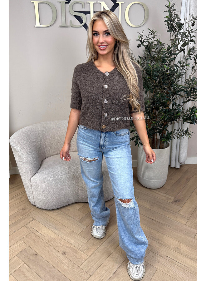 TAUPE - 'BETSY TOP' - TEDDY BUTTON UP TOP