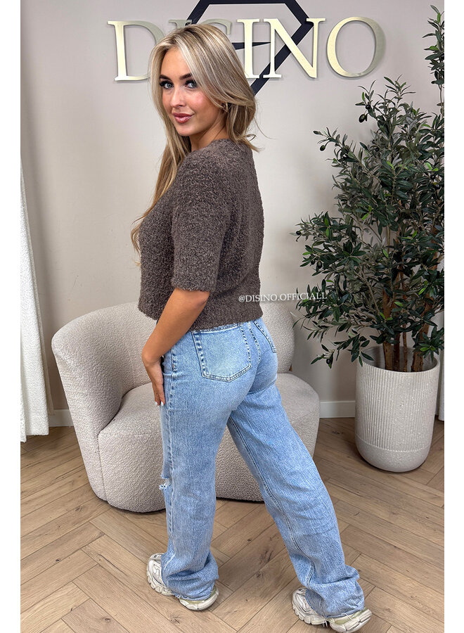 TAUPE - 'BETSY TOP' - TEDDY BUTTON UP TOP