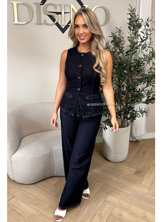 DARK BLUE - 'LIVIA TOP' - SUPER STRETCH DENIM GILET TOP