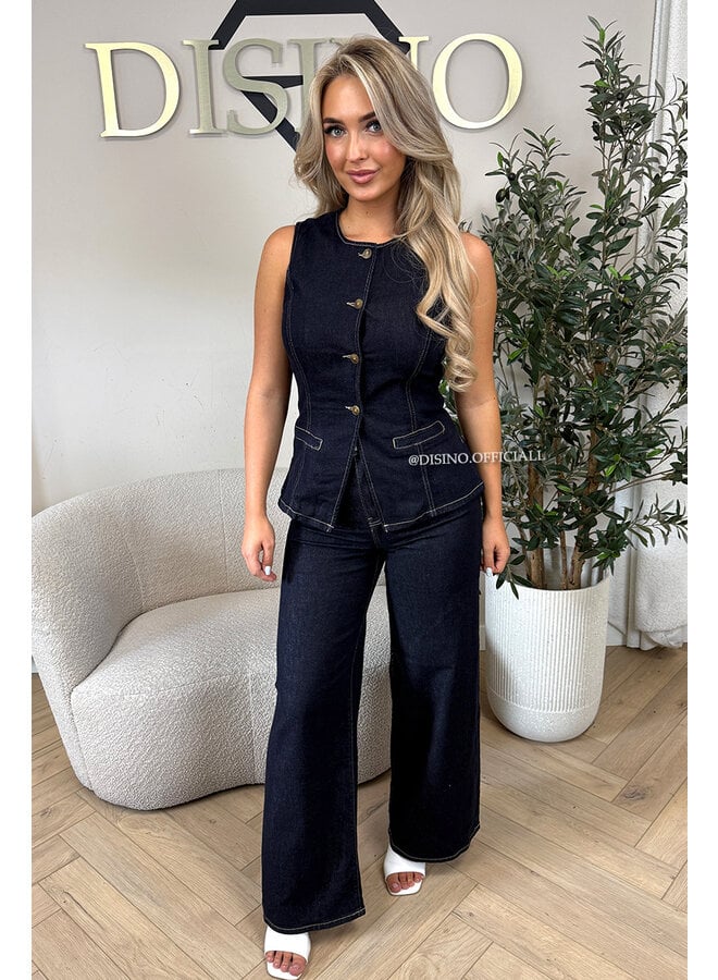 DARK BLUE - 'LIVIA TOP' - SUPER STRETCH DENIM GILET TOP