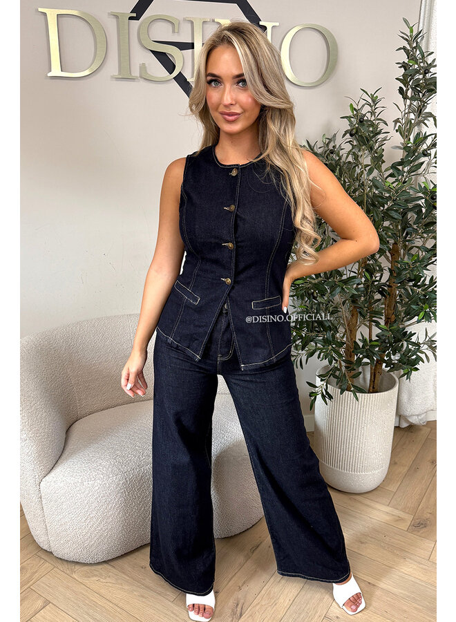 DARK BLUE - 'LIVIA TOP' - SUPER STRETCH DENIM GILET TOP