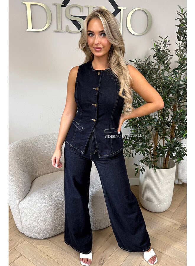 DARK BLUE - 'LIVIA TOP' - SUPER STRETCH DENIM GILET TOP