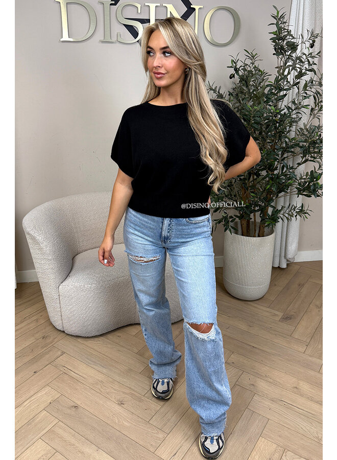 BLACK - 'NIYA KNIT' - SUPER SOFT SHORT SLEEVE KNIT