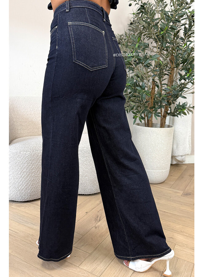 DARK BLUE - 'LIVIA JEANS' - SUPER STRETCH WIDE LEG JEANS