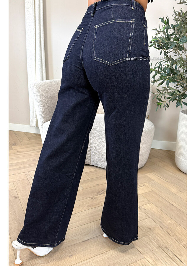 DARK BLUE - 'LIVIA JEANS' - SUPER STRETCH WIDE LEG JEANS