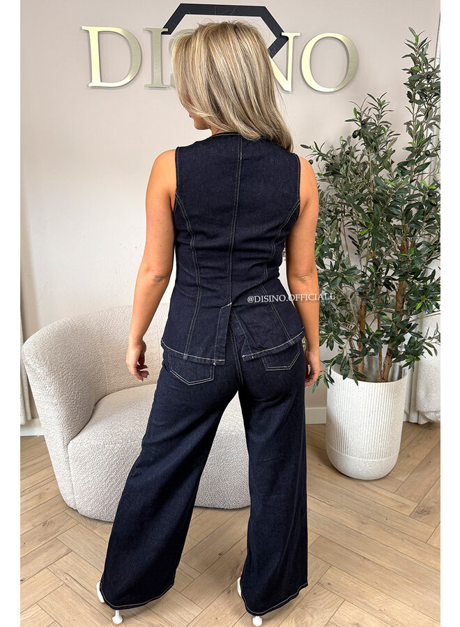 DARK BLUE - 'LIVIA JEANS' - SUPER STRETCH WIDE LEG JEANS