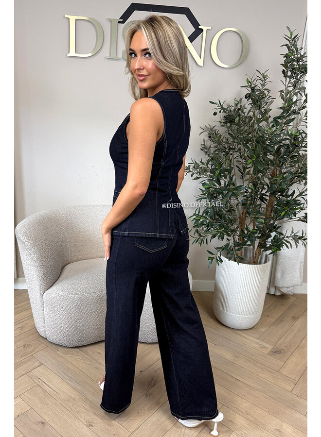DARK BLUE - 'LIVIA JEANS' - SUPER STRETCH WIDE LEG JEANS