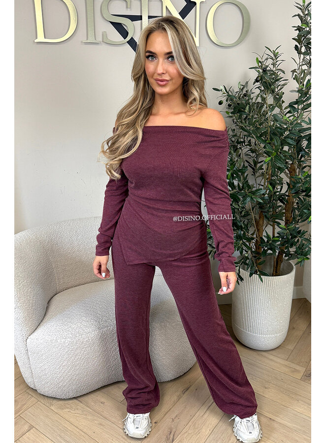 BORDEAUX - 'FIORA SET' - CHIQUE OFFSHOULDER COMFY TOP + PANTS SET
