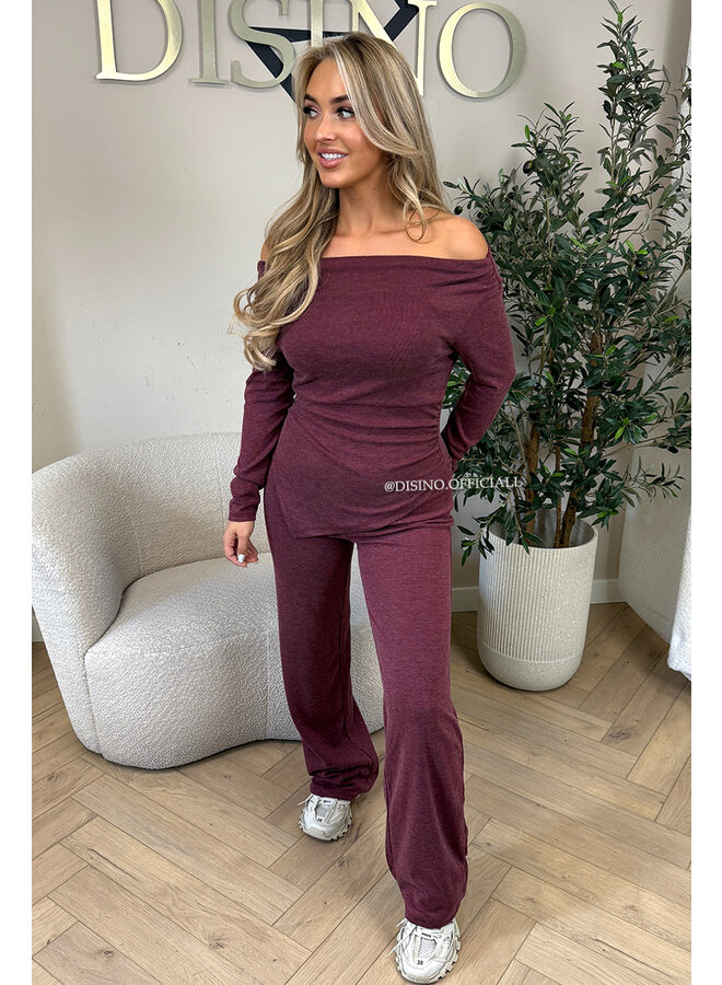 BORDEAUX - 'FIORA SET' - CHIQUE OFFSHOULDER COMFY TOP + PANTS SET