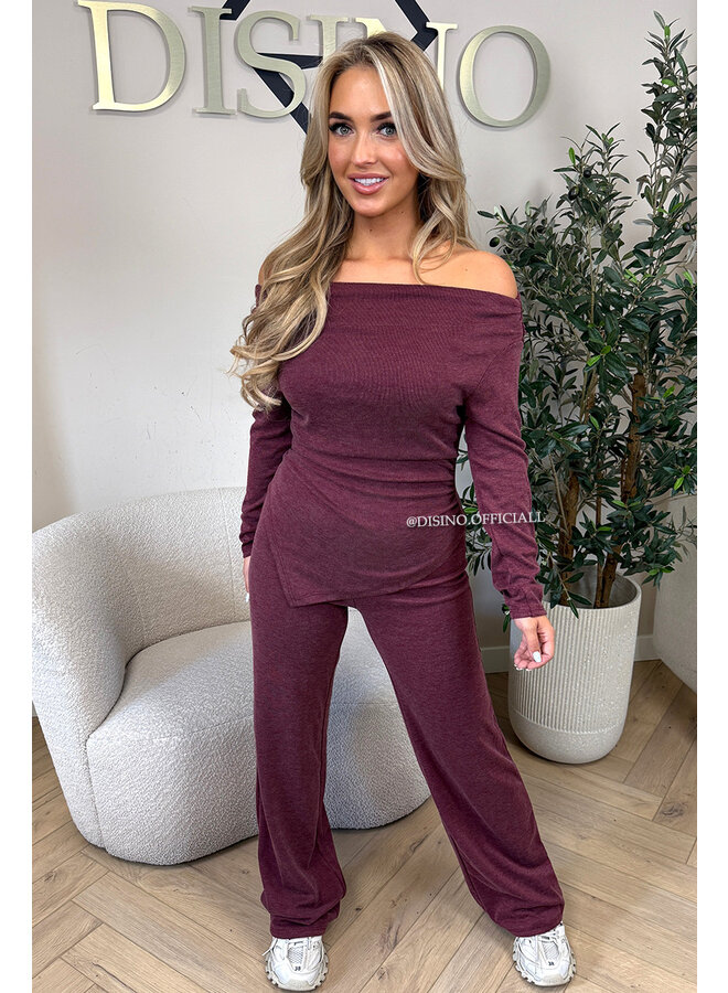 BORDEAUX - 'FIORA SET' - CHIQUE OFFSHOULDER COMFY TOP + PANTS SET