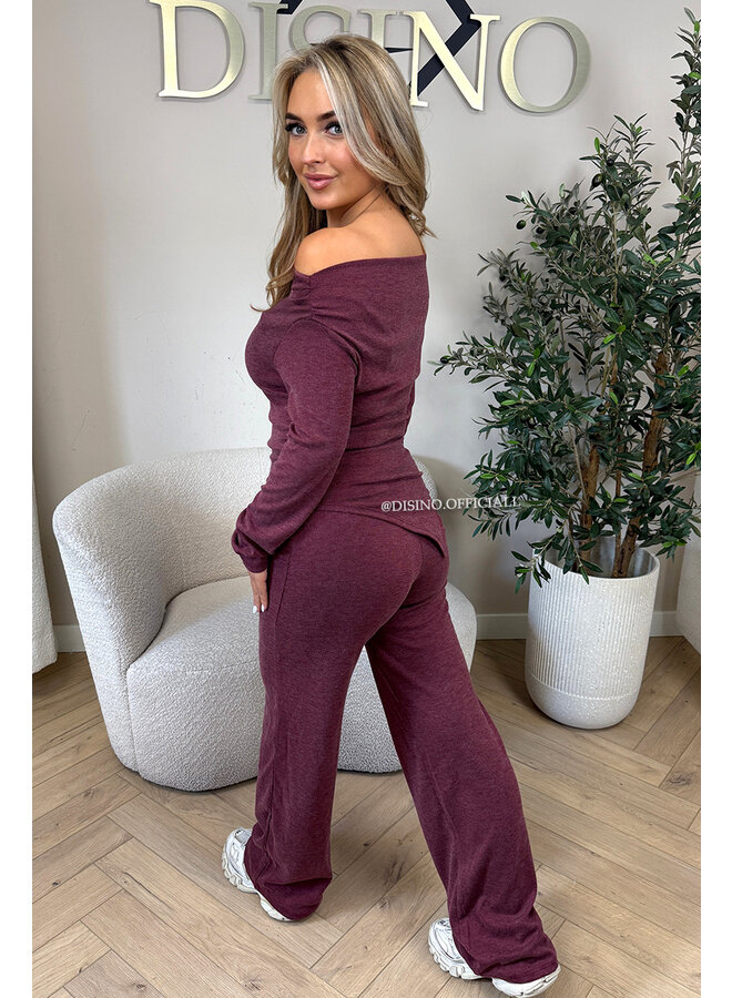BORDEAUX - 'FIORA SET' - CHIQUE OFFSHOULDER COMFY TOP + PANTS SET