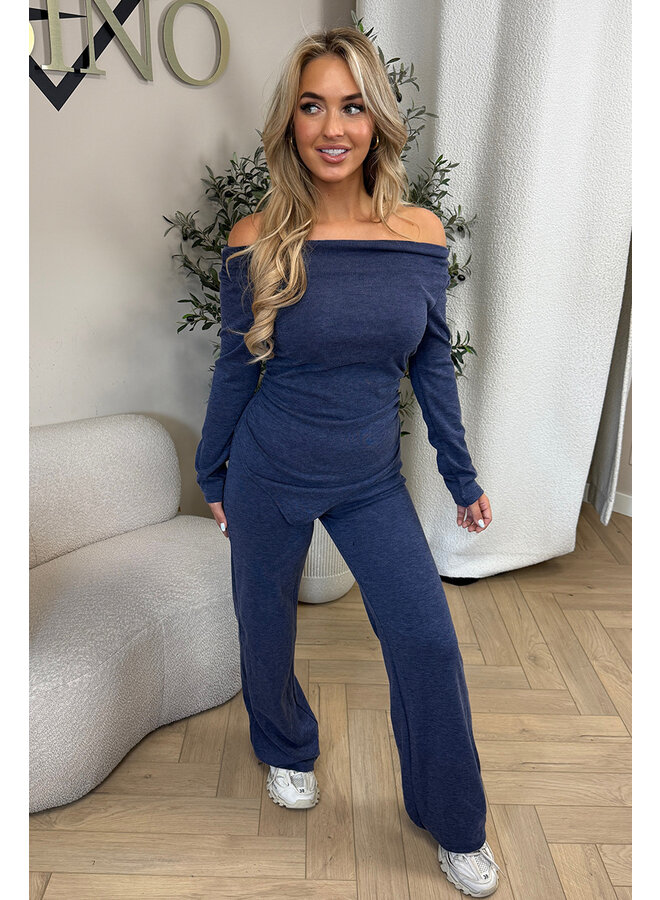 BLUE - 'FIORA SET' - CHIQUE OFFSHOULDER COMFY TOP + PANTS SET