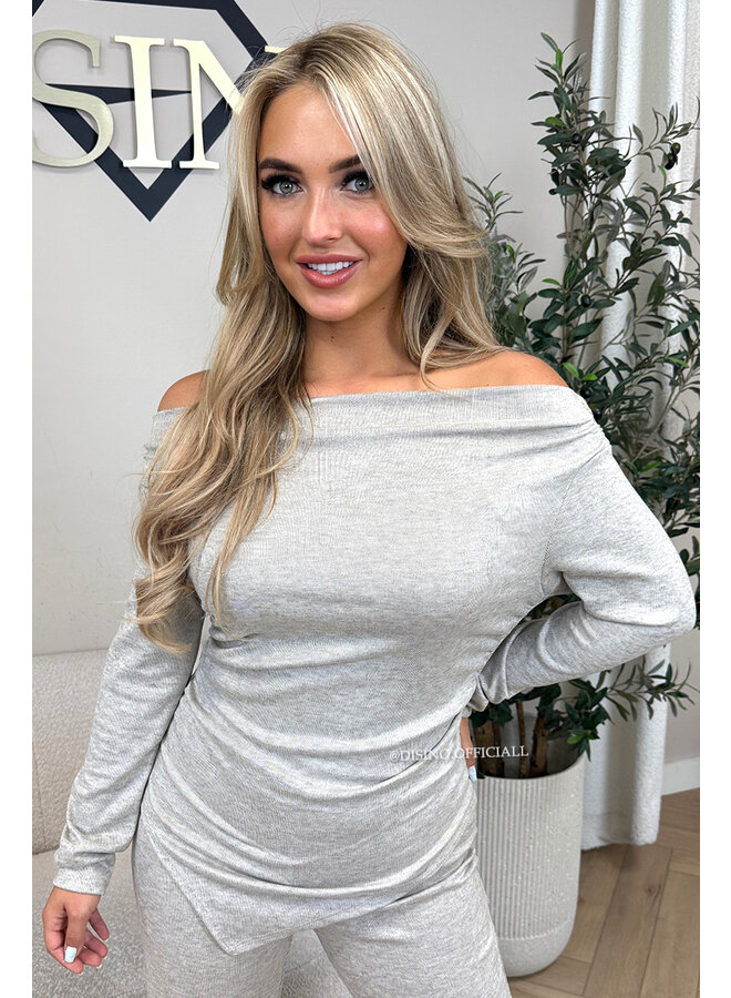 BEIGE - 'FIORA SET' - CHIQUE OFFSHOULDER COMFY TOP + PANTS SET