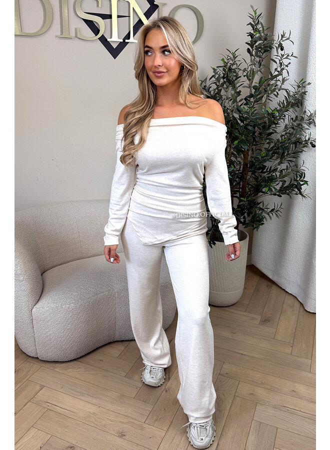 ECRU - 'FIORA SET' - CHIQUE OFFSHOULDER COMFY TOP + PANTS SET