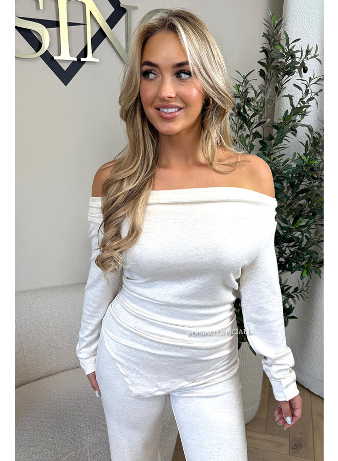 ECRU - 'FIORA SET' - CHIQUE OFFSHOULDER COMFY TOP + PANTS SET