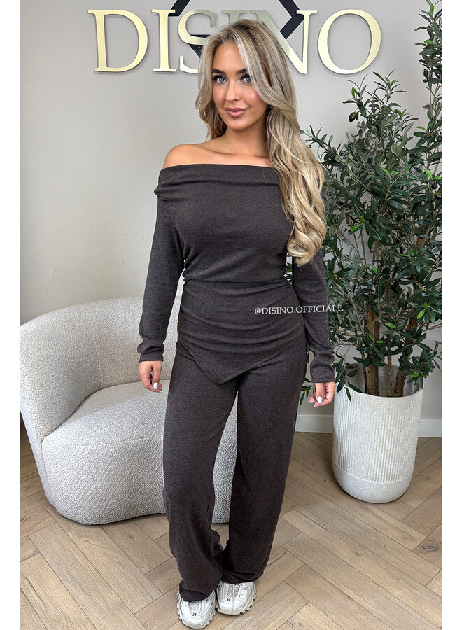 CHOCO - 'FIORA SET' - CHIQUE OFFSHOULDER COMFY TOP + PANTS SET