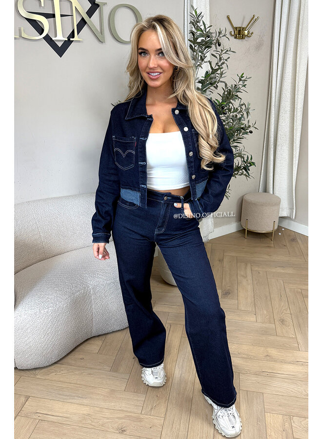 DARK BLUE - 'LEVY JACKET' - STRETCH CROPPED DENIM JACKET