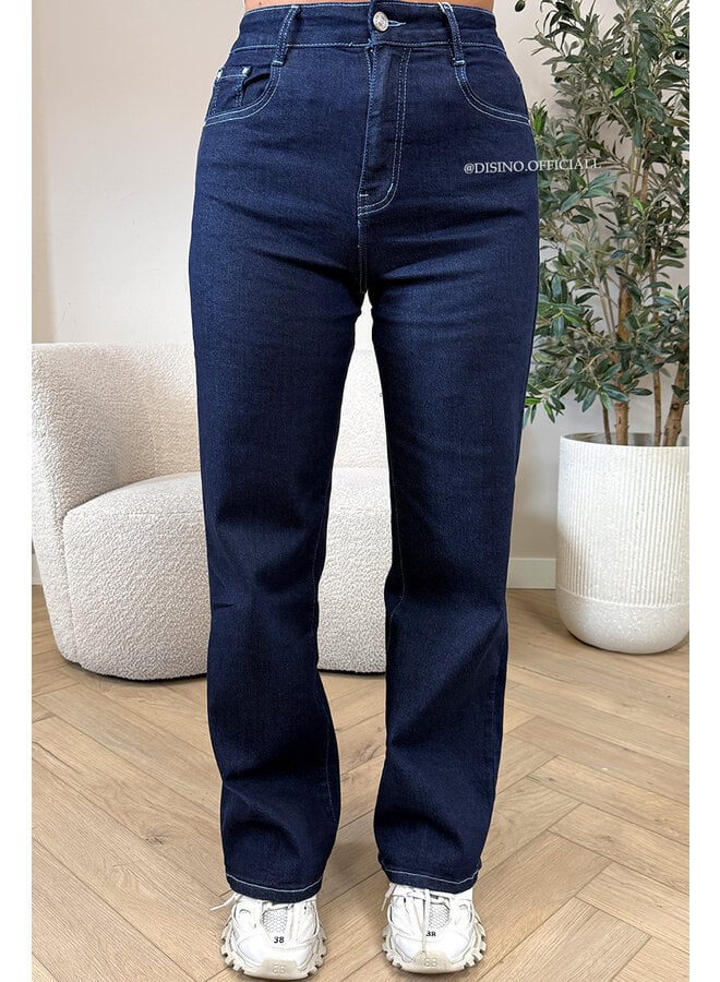 DARK BLUE - 'LEVY JEANS' - SUPER STRETCH INSPIRED STRAIGHT LEG JEANS