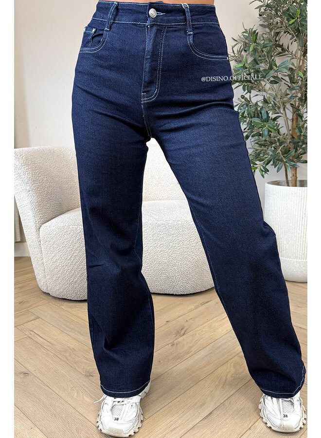 DARK BLUE - 'LEVY JEANS' - SUPER STRETCH INSPIRED STRAIGHT LEG JEANS