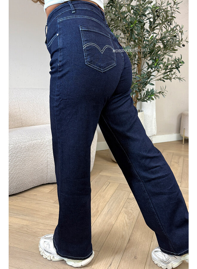 DARK BLUE - 'LEVY JEANS' - SUPER STRETCH INSPIRED STRAIGHT LEG JEANS