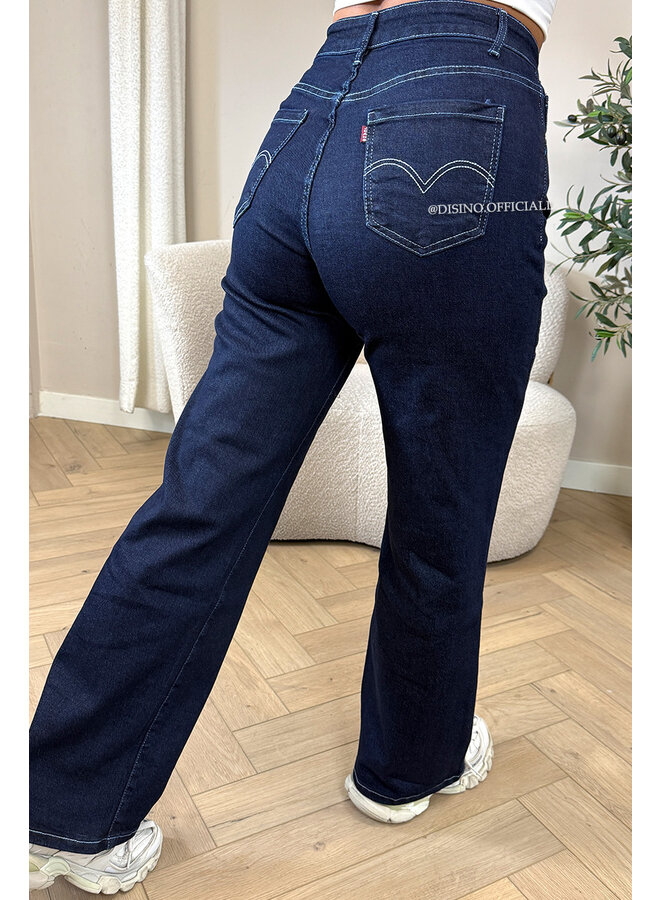 DARK BLUE - 'LEVY JEANS' - SUPER STRETCH INSPIRED STRAIGHT LEG JEANS