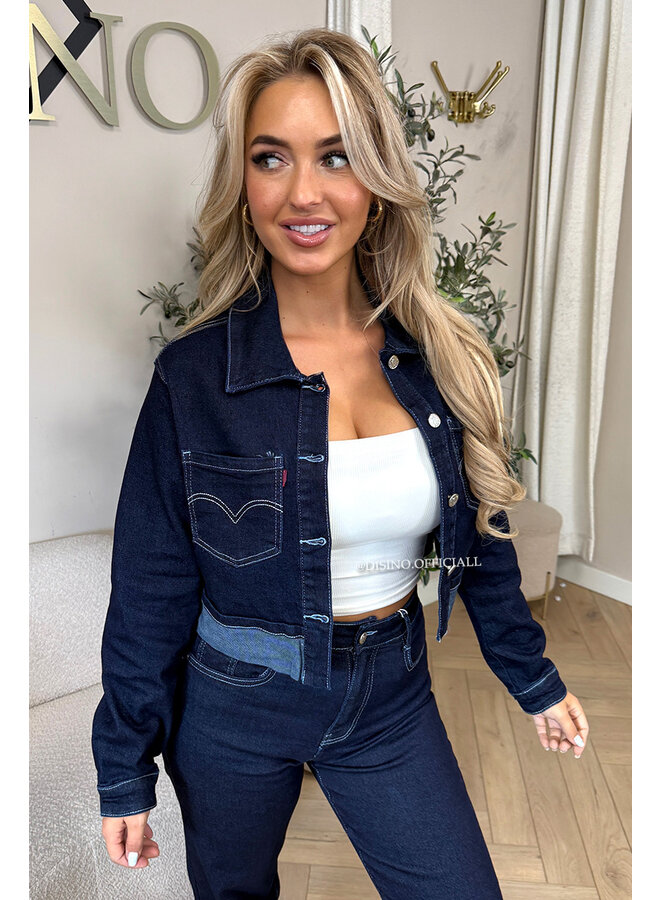 DARK BLUE - 'LEVY JACKET' - STRETCH CROPPED DENIM JACKET