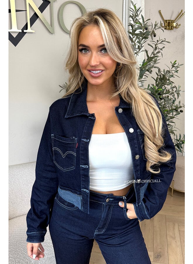 DARK BLUE - 'LEVY JACKET' - STRETCH CROPPED DENIM JACKET