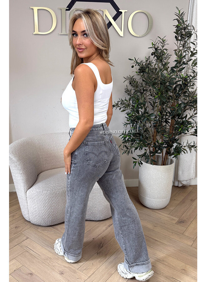GREY - 'LEVY JEANS' - SUPER STRETCH INSPIRED STRAIGHT LEG JEANS
