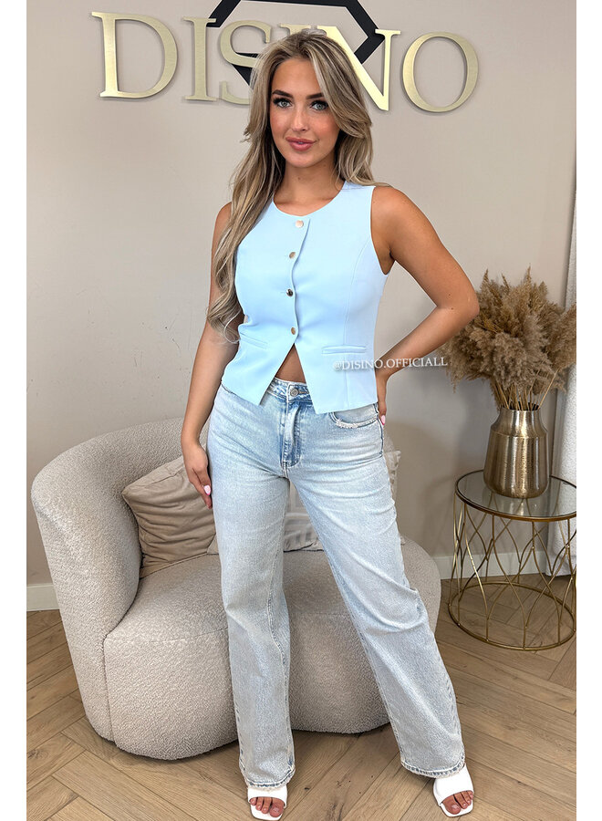 LIGHT BLUE - 'YARA TOP' - PREMIUM QUALITY GILET TOP